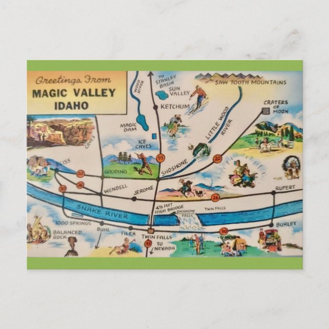 Magic Valley Idaho Map Postcard (Front)