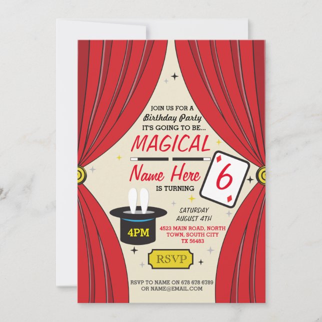 Magic Wand Magician Any Age Birthday Party Invite (Front)