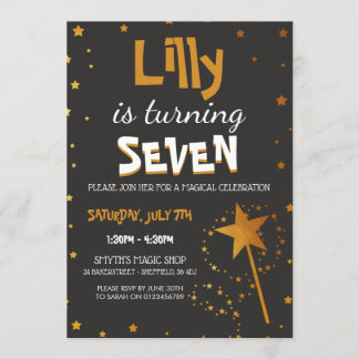 Magic Wand Star Theme Birthday Party Custom RSVP Invitation