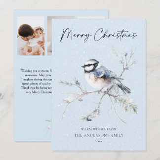 Magic Watercolor Bird Family Photo Merry Christmas Holiday Card