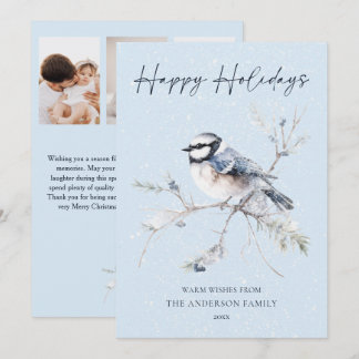 Magic Watercolor Winter Bird 3 Family Photo Happy Holiday Card