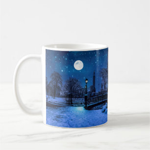 Magic winter night with starry sky and full moon coffee mug