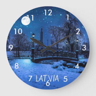 Magic winter night with starry sky and full moon large clock