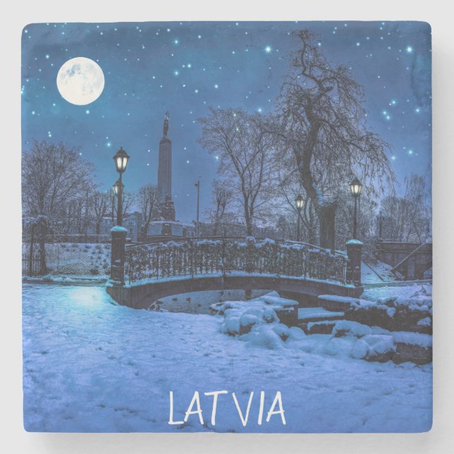 Magic winter night with starry sky and full moon stone coaster (Front)