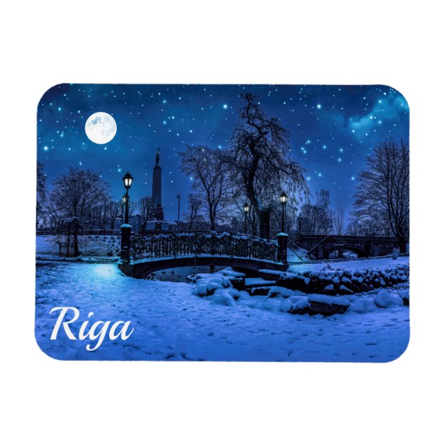 Magic winter night with starry sky in Riga Magnet (Horizontal)