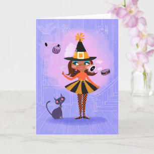 Magic Witch Brown Hair Birthday Card