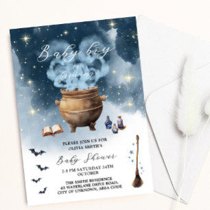 Magic Witch Cauldron Baby Boy Brewing Baby Shower Invitation