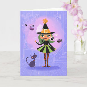 Magic Witch Green Hair Birthday Card