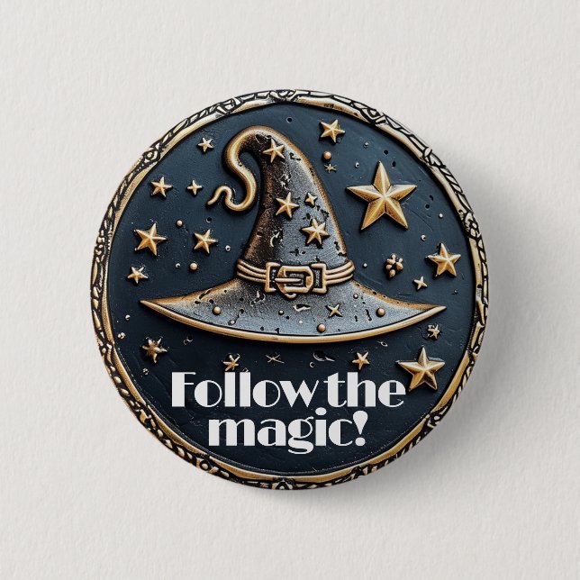 Magic witch pin pointy hat and stars in blue gold  (Front)