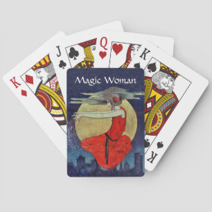 Magic Woman Floating Over city skyline at Night Bi Playing Cards
