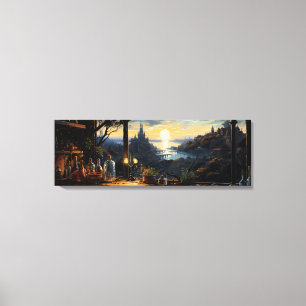 Magic Workshop Bench Overlooking a Fantasy Bay Canvas Print