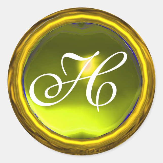 MAGIC YELLOW TOPAZ GEM STONE MONOGRAM CLASSIC ROUND STICKER (Front)