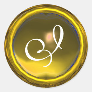 MAGIC YELLOW TOPAZ GEM STONE MONOGRAM CLASSIC ROUND STICKER