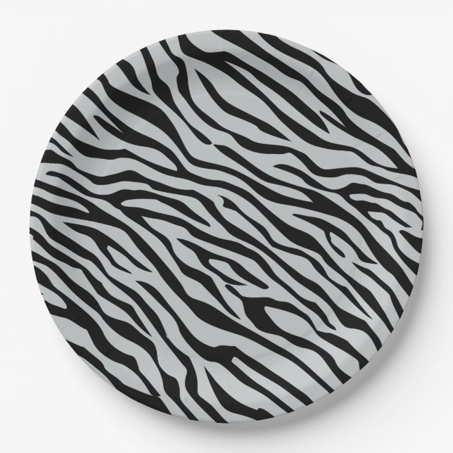 Magic Zebra Stripes Click to Customise Grey Colour Paper Plate (Front)
