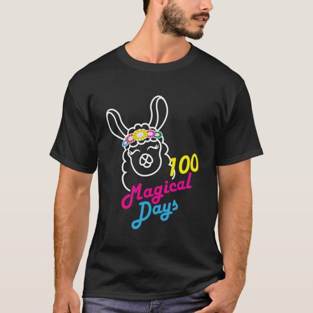 Magical 100 Days Of School Unicorn Llama Girls  10 T-Shirt (Front)