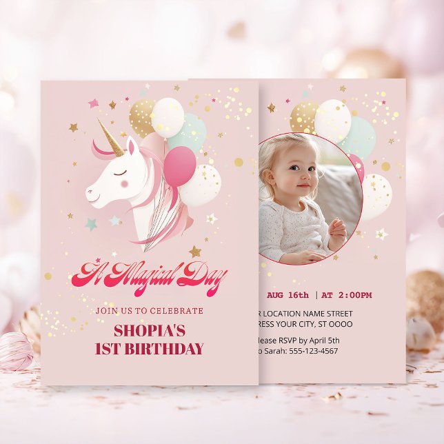 Magical 1st Birthday Unicorn Invitation (Creator Uploaded)