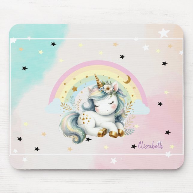 Magical Adorable Unicorn, Rainbow, Stars Mouse Pad (Front)