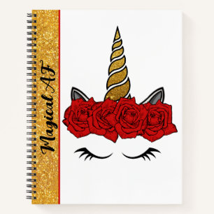 Magical AF Glitter Unicorn Red Rose Crown Journal