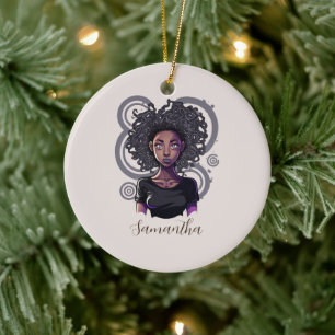 Magical Afro Woman Ceramic Ornament