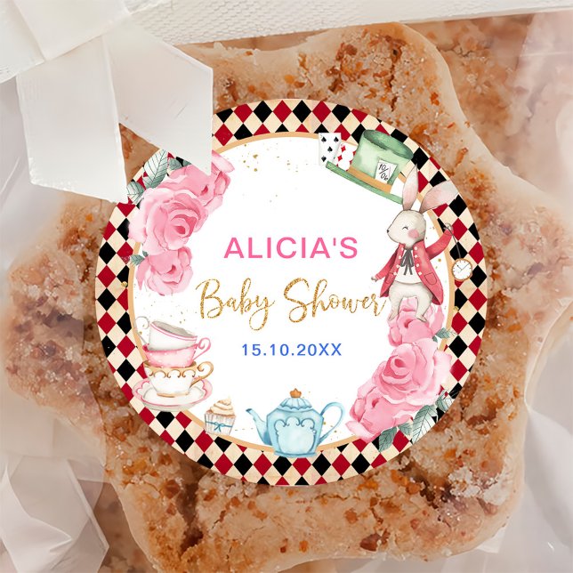 Magical Alice in Wonderland Baby Shower Tea Party Classic Round Sticker (Creator Uploaded)