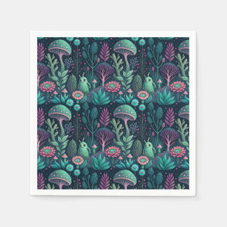 Magical Alien Mushroom Neon Forest Sci-Fi Pattern Napkin
