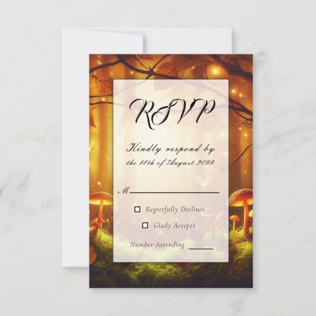 Magical Amber Forest Fairytale Wedding RSVP Card (Front)