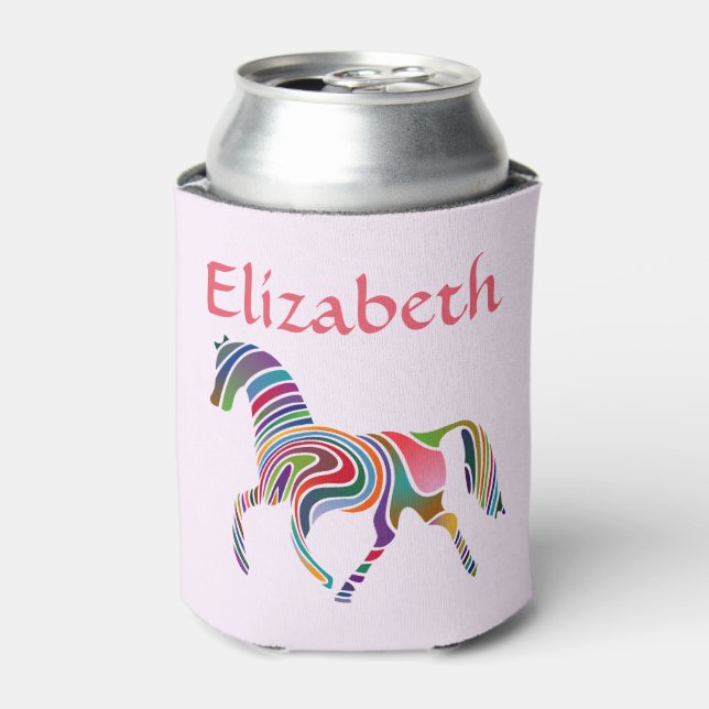 Magical and colourful rainbow horse on pink can cooler (Can Front)