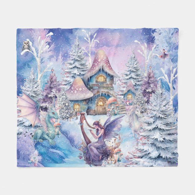 Magical and Whimsical Christmas Fairy Fleece Blanket (Front (Horizontal))