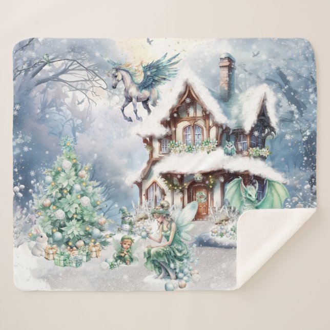 Magical and Whimsical Christmas Fairy Sherpa Blanket (Front (Horizontal))