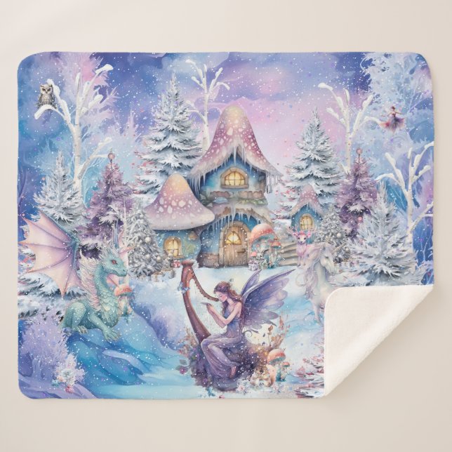Magical and Whimsical Christmas Fairy Sherpa Blanket (Front (Horizontal))