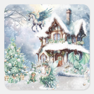 Magical and Whimsical Christmas Fairy Square Sticker