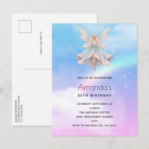 Magical Angel Fairy Pastel Colours Birthday Invitation Postcard