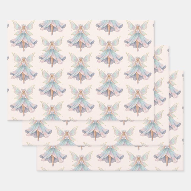 Magical Angel Fairy Pastel Colours Pattern Wrapping Paper Sheet (Set)