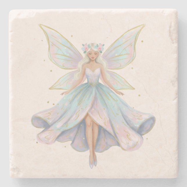Magical Angel Fairy Pastel Colours Stone Coaster (Front)