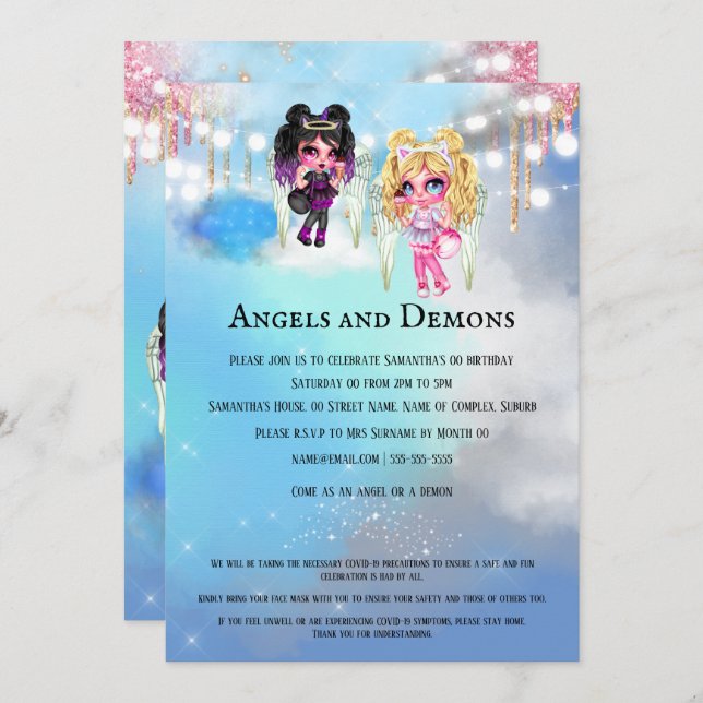 Magical angels demons mythical theme party invitation (Front/Back)