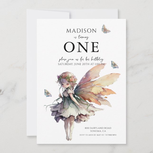 Magical Anime Fairy 5th Birthday Party Invitation (Front)