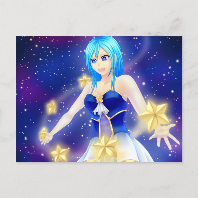 Magical anime star girl postcard (Front)