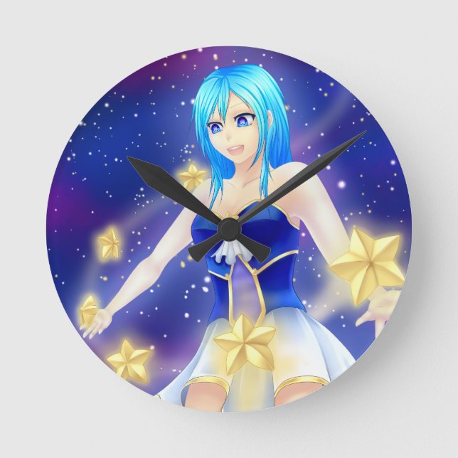 Magical anime star girl round clock (Front)