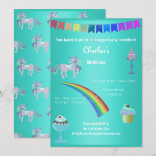 Magical Aqua Chalkboard Unicorn Sweets Birthday Invitation