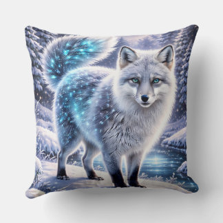 Magical Arctic Fox Pillow – Glowing Winter Fantasy