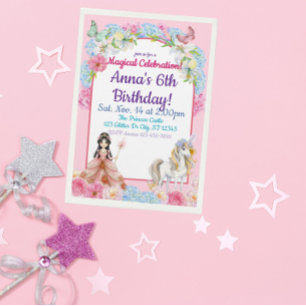 Magical Asian Princess Unicorn Birthday Invitation