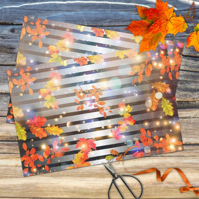Magical Autumn Leaves On Silver And Black Stripes Tissue Paper (Creator Uploaded)