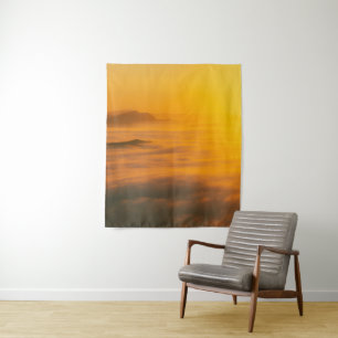 Magical autumn sunrise above clouds tapestry