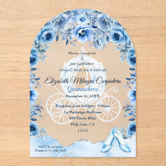 Magical Baby Blue Cinderella Quinceañera Acrylic Invitations