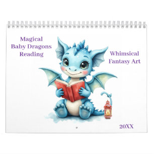 Magical Baby Dragons Reading Whimsical Fantasy Art Calendar