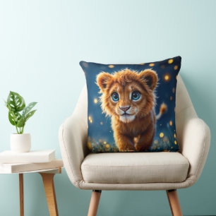 Magical baby lion walking in a fantasy night cushion