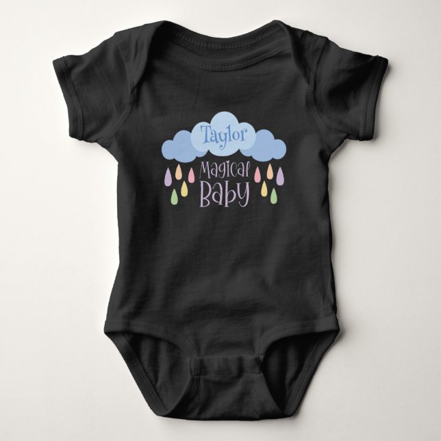 Magical Baby Pastel Rain & Cloud Custom Name Baby Bodysuit (Front)