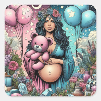Magical Baby Shower | Gender Reveal Balloon Square Sticker
