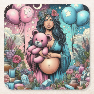 Magical Baby Shower Gender Reveal Square Paper Coaster