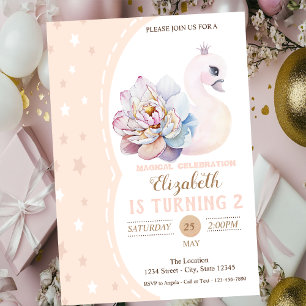 Magical Baby Swan, Stars Birthday Invitation